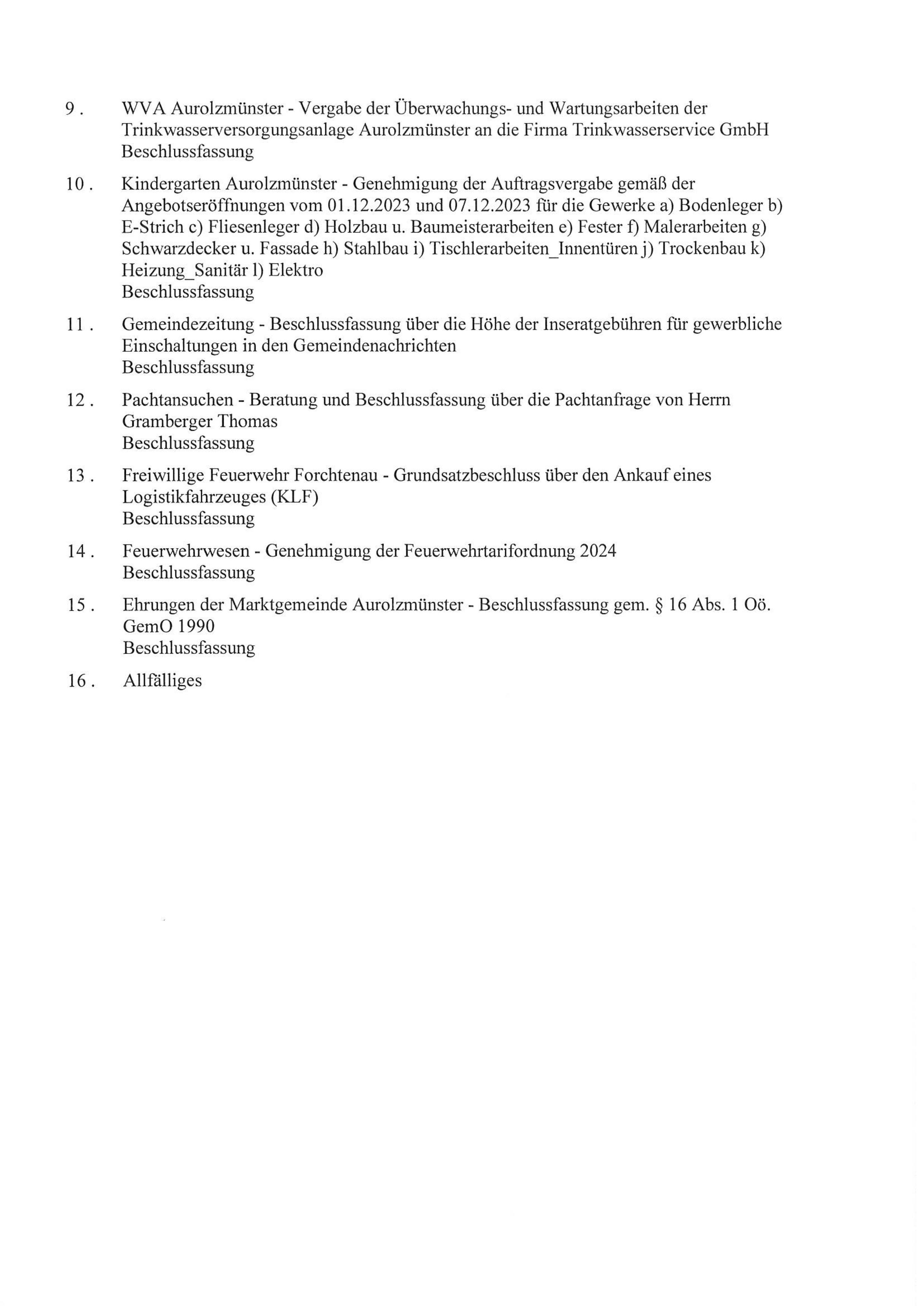 Einladung zur 1. Gemeinderatssitzung 2024
